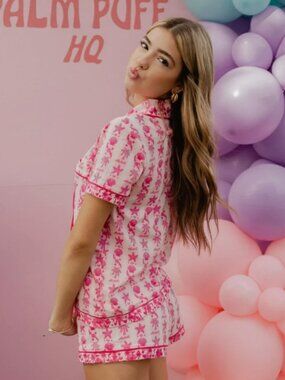 Pink Palm Puff Pajamas with Original Dust BAG